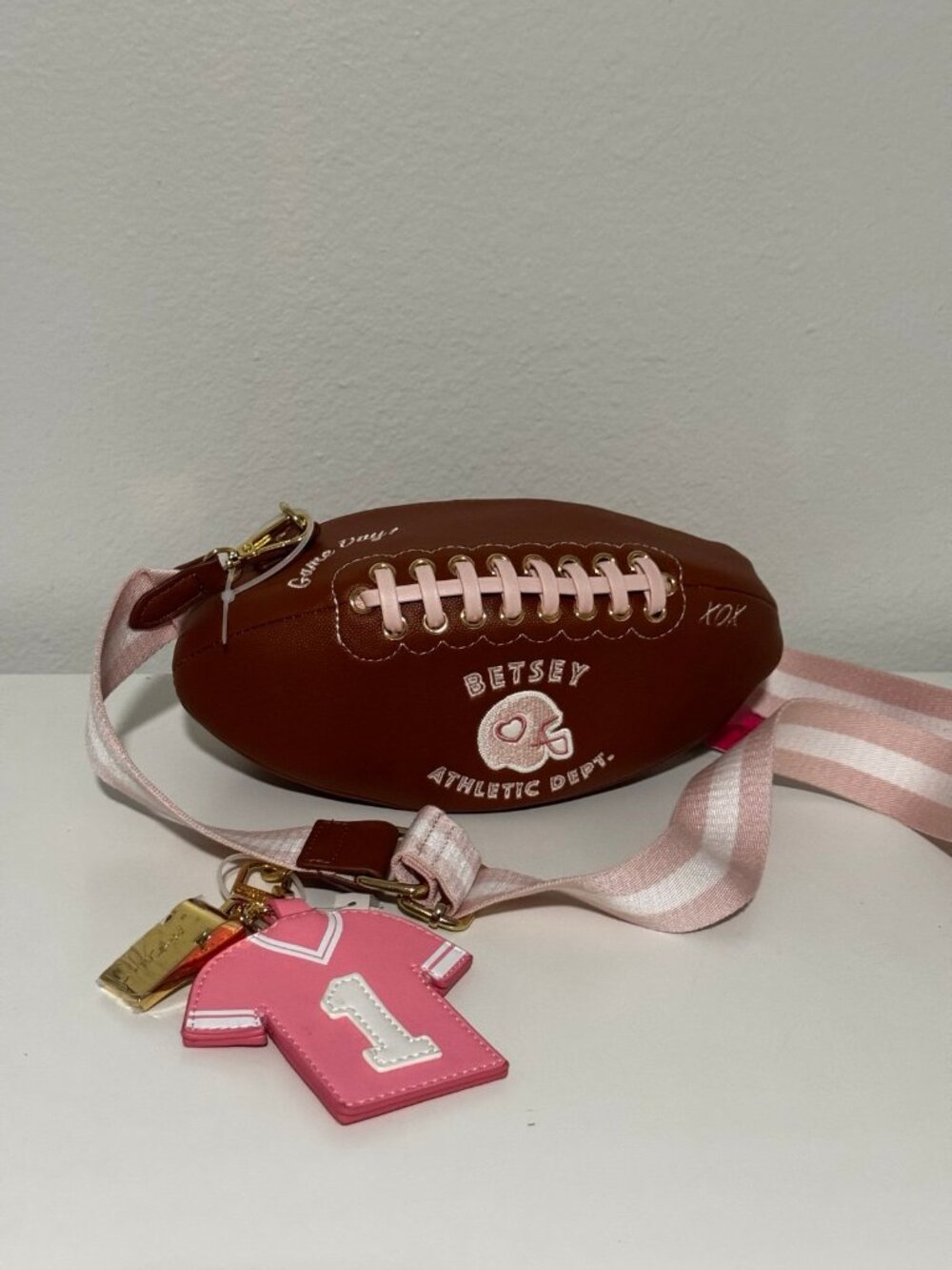Betsey Johnson Football Crossbody Bag Game Day Athletic Dept Charm NWT Gameday